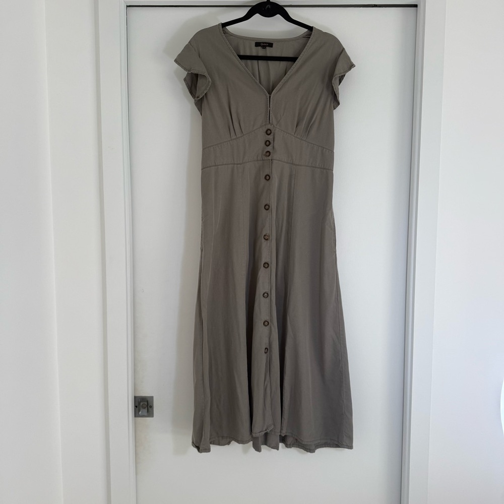 Quince Vintage Wash Tencel Button Front Midi Dress Olive Green Large Cottagecore - Picture 4 of 14